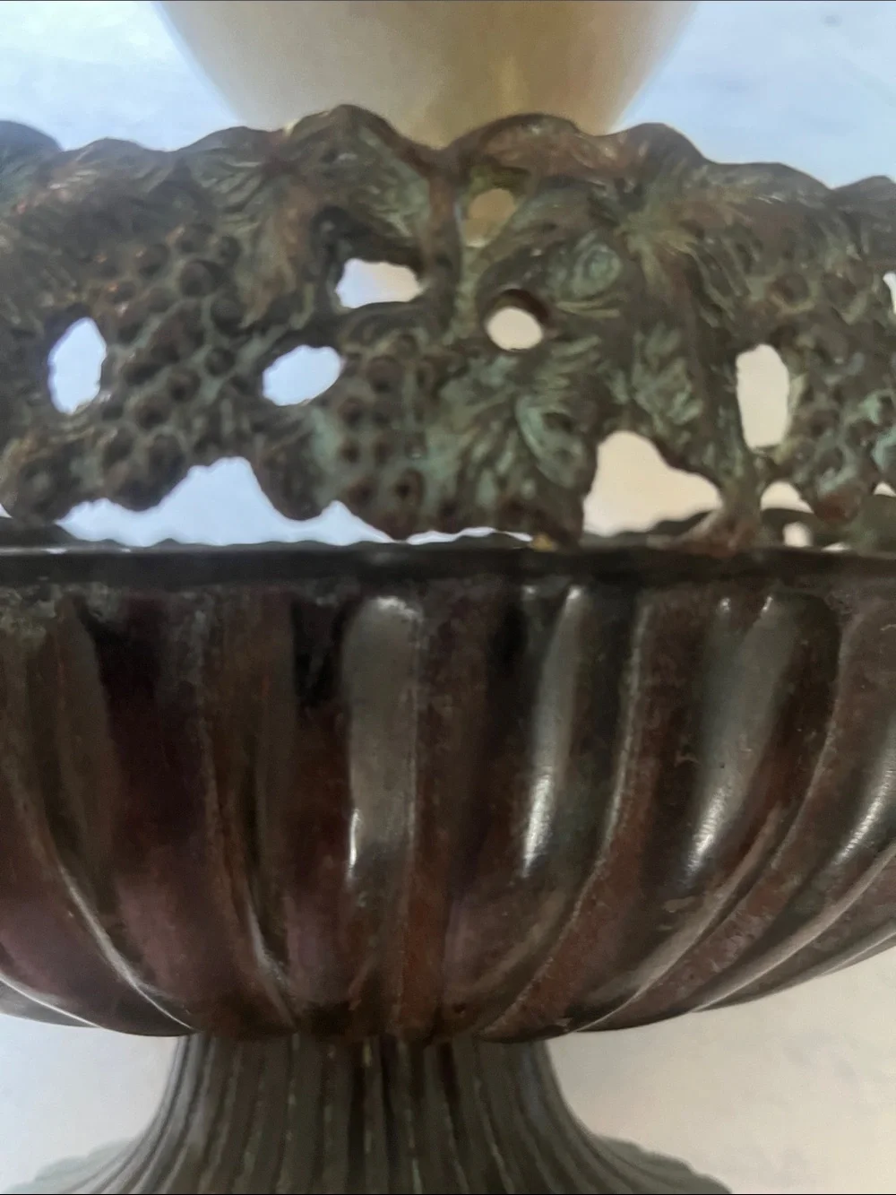 Ornate  vintage Metal Pedestal Bowl with Handles - Black Finish